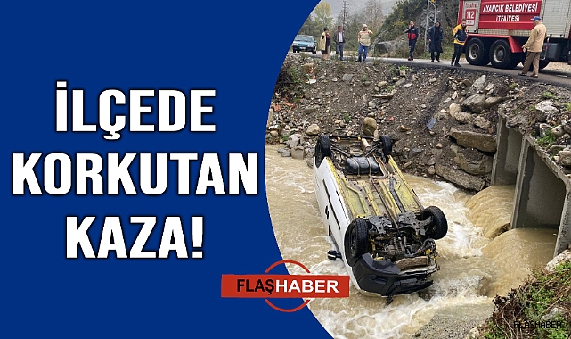 Yoldan çıkan otomobil çaya uçtu