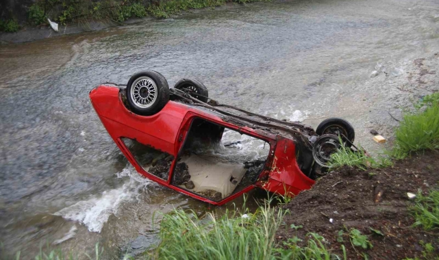 Uzun süredir park halindeki otomobili dereye attılar