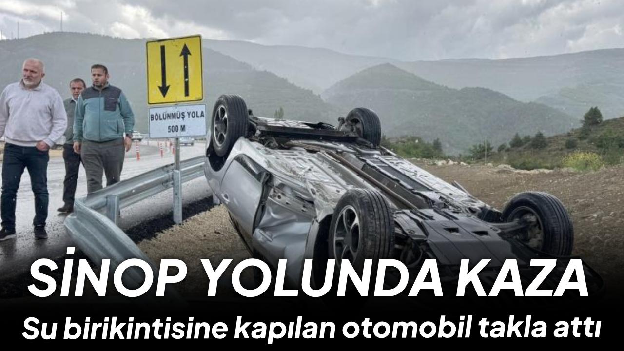 Su birikintisine kapılan otomobil takla attı