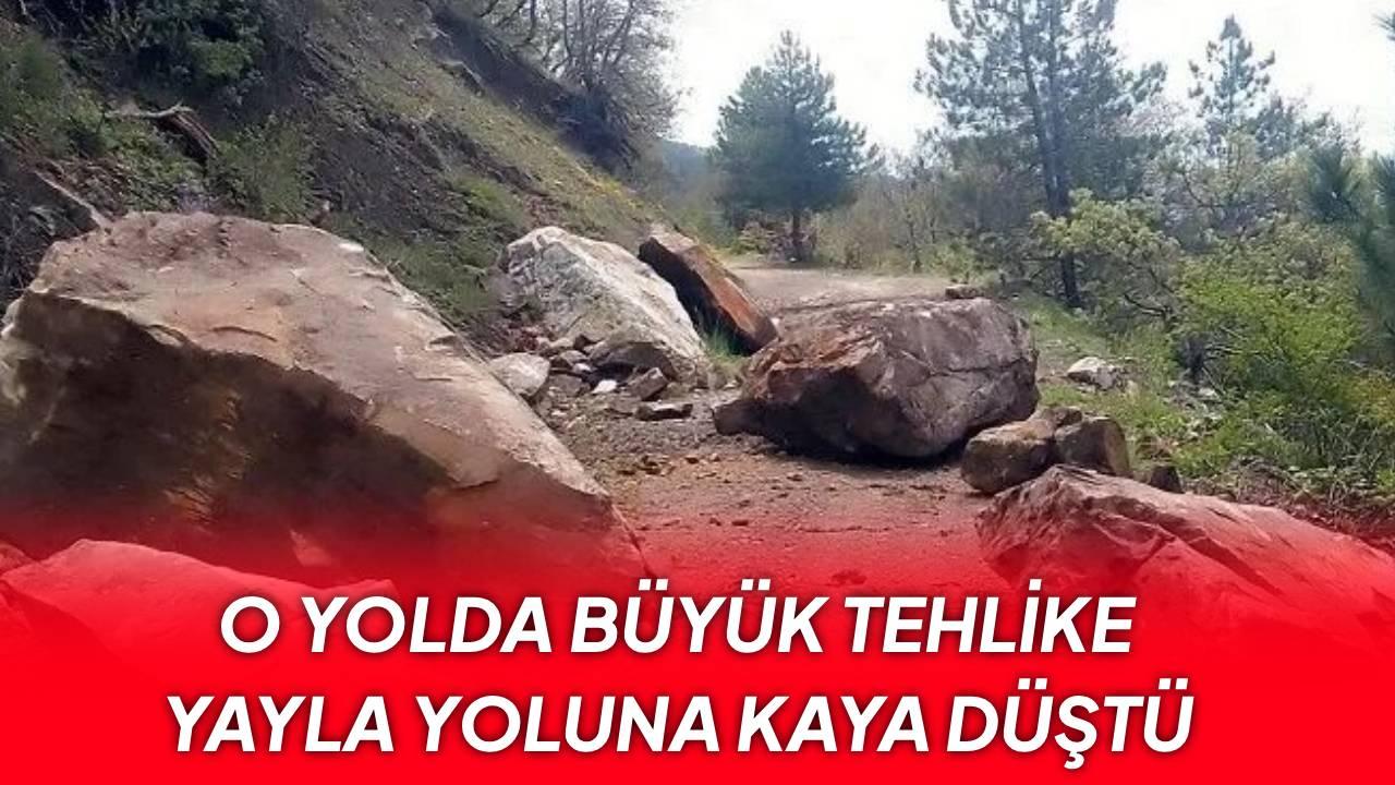 Yayla yolunda korkutan kaya düşmesi