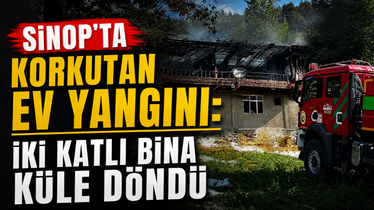 Sinop'ta iki katlı ev yangında küle döndü